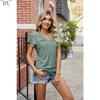 DX~~Summer New Solid Color Double Sleeve V-Neck Loose Short Sleeve T-shirt Top