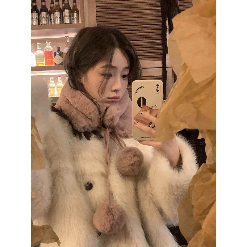 Pelzkragen Schal Damen Herbst und Winter vielseitig niedlich Pompon Schal Imitat Pelz Plüsch Nackenwärmer