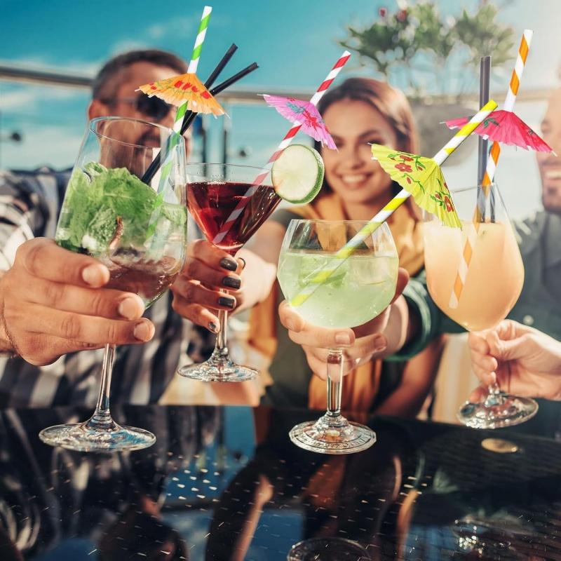 50x Cocktail Umbrella Straws Tropical Hawaiian Pool Party Drink Decoration Straw