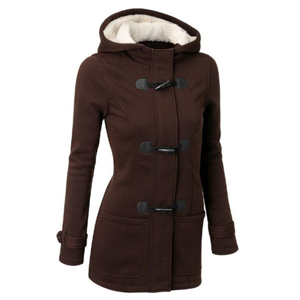 Women's Cotton Blend Hooded Jacket 2025 Classic Horn Leather Buckle Zipper Coat Outerwear