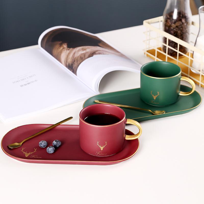 Keramik-Kaffeetassenset im europäischen Stil, Hochwertige Tasse, Haushalt Nachmittagstee, Tasse und Untertasse