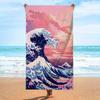 1pc Multiple Sizes Japanese Great Wave Off Kanagawa Beach Towel - Oversized Bath & Towel with Sakura Cherry Blossoms, Soft Quick