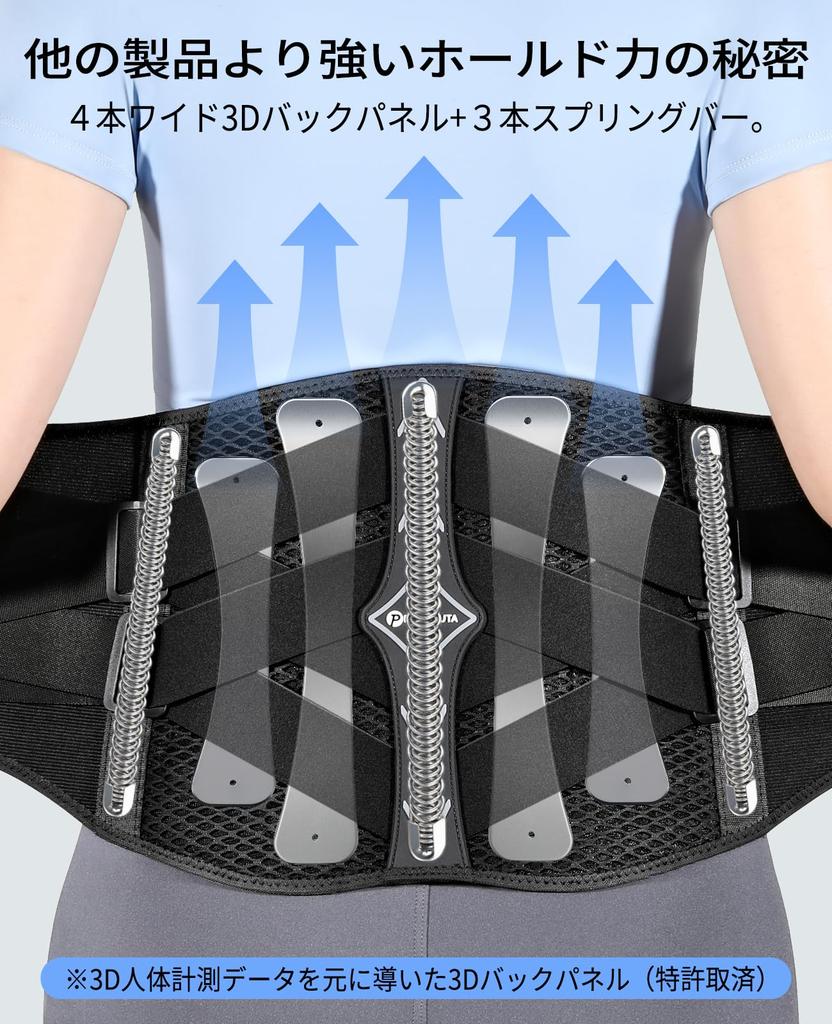 Patented PUROKUTA Lumbar Support Belt for Lower Back Pain by Unisex Lumbar Corset with 3D Biomechanical Breathable Mesh Adjustable for and Everyday