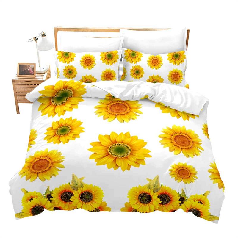 Poszewka na kołdrę ze słonecznikami, nadruk 3D, kwiaty kwitnące, komplet pościeli, mikrofibra, pasterska poszewka na kołdrę, rozmiar Full, Queen, dla dzieci, dorosłych, dekoracja