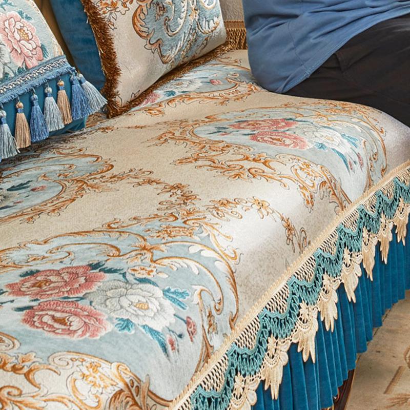 Luxury European Sofa Cushion Anti-slip Couch Covers for Living Room Jacquard Embroidery Sofa Cover Seat Cushion Back Cover Towel