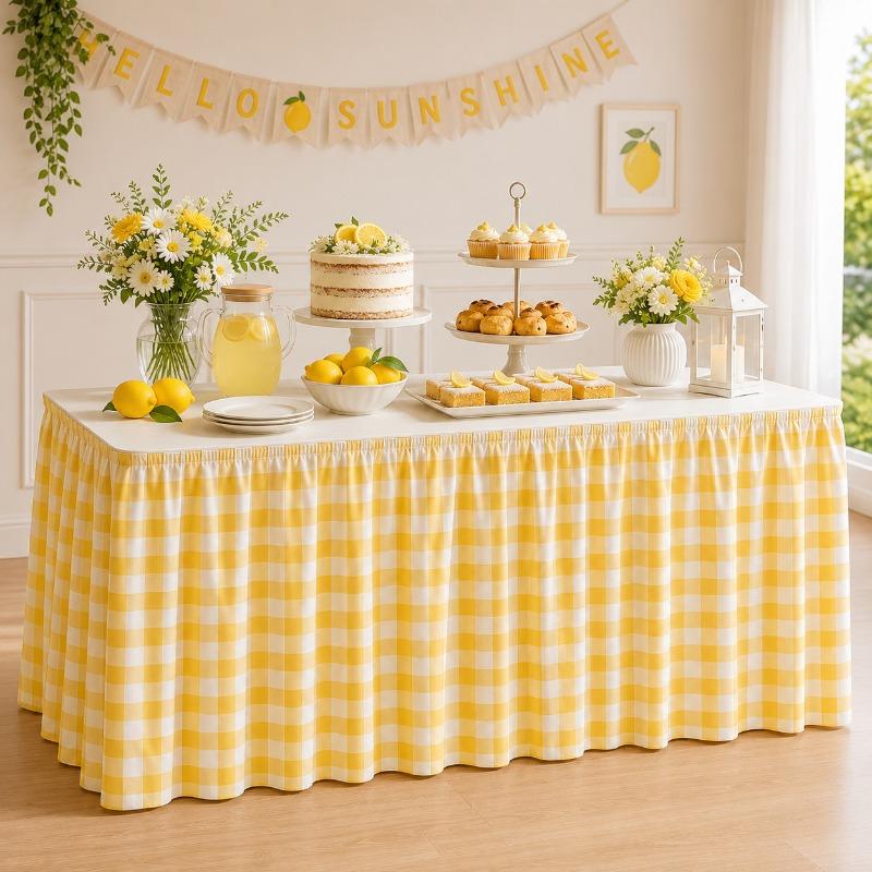 Pastoral Grid Party Decor Table Skirt Home Living Room Dustproof Dining Tables Cafe Dessert Table Background Table Surround