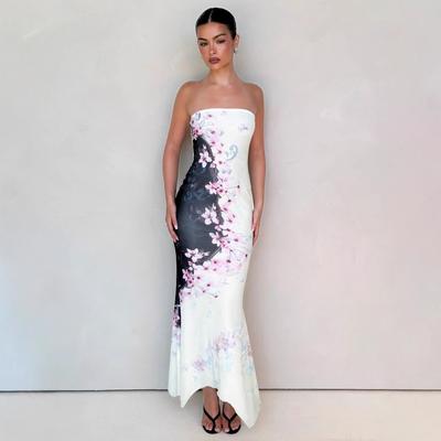 Damen Sommer Neu Sexy Trägerloses Hüfttaschen Unregelmäßig Bedrucktes Kleid