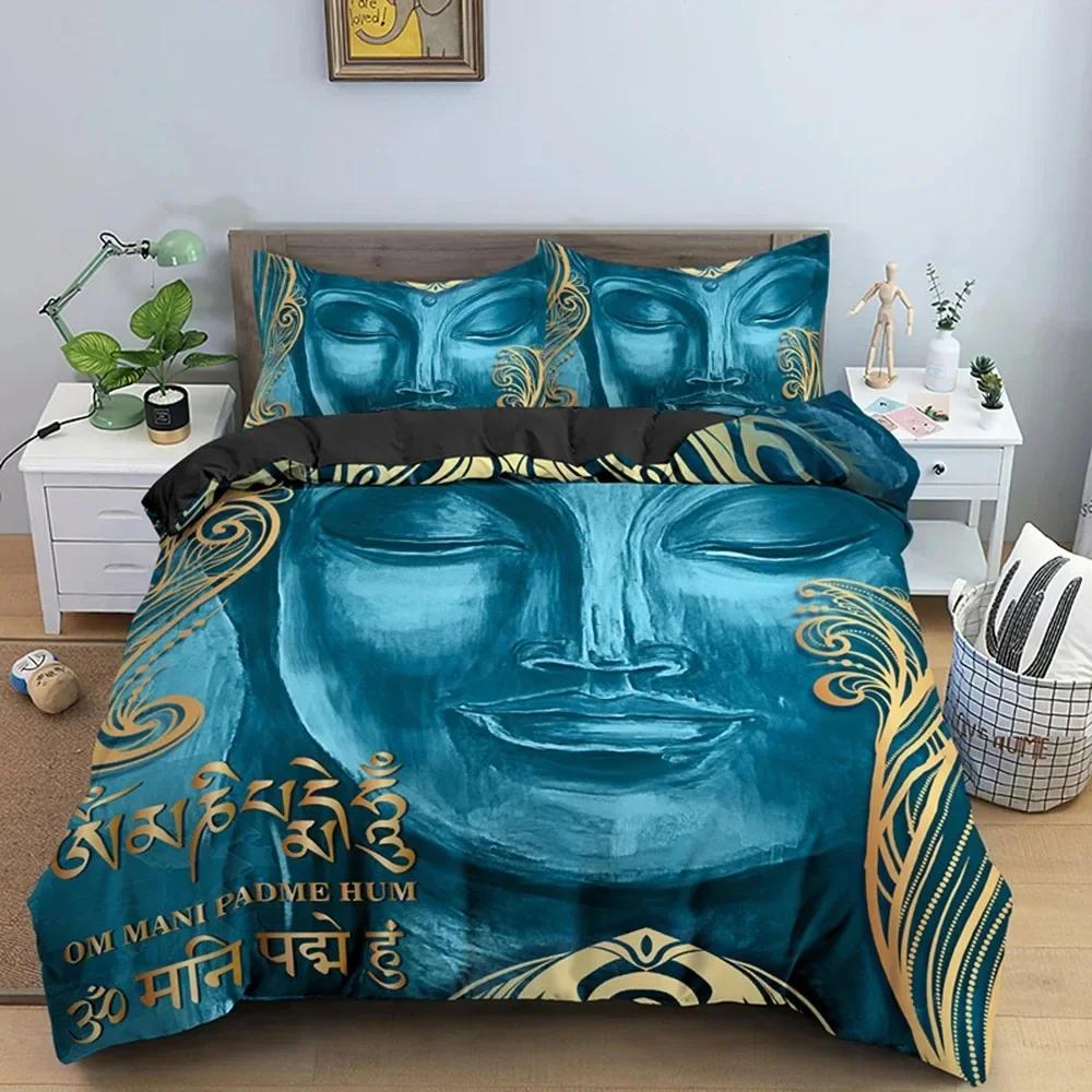 

Comforter Buddha Print Bedding Set Meditation S With Pillow Case Home Decor Bed Clothes Double Full Queen King Size Comforter (quilt)-EU Single(135*200cm)3pcs