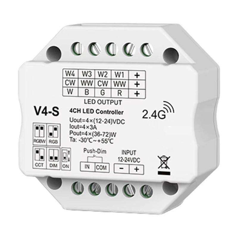 A25F-V4-S 2.4G RF Remote Dimmer 4 Channel RGB RGBW Led Controller 4 In 1 Controller