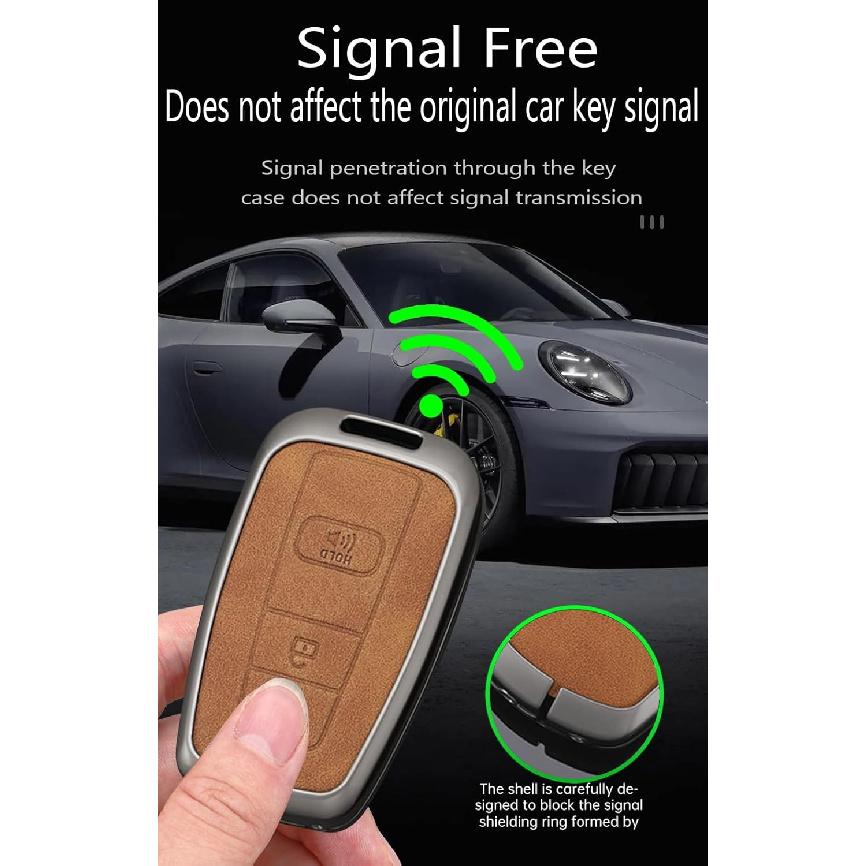 SANRILY Metal Leather 3 Button Key Fob Cover Case Fit for Toyota C-HR Prius Corolla Highlander Camry RAV4 Avalon Keyless Key Holder with Short