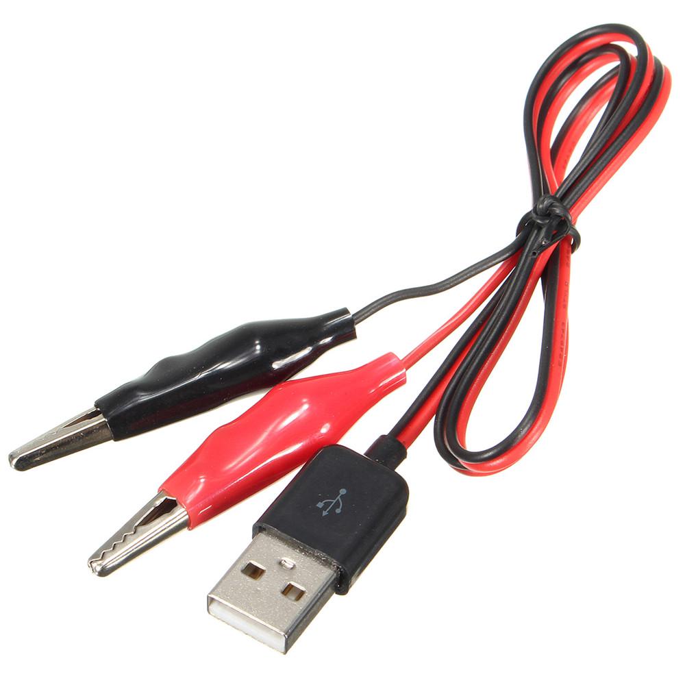 USB-разъем «мама» на зажимы типа «крокодил», адаптер питания с USB-разъемом «папа», провод 58 см, красный и черный