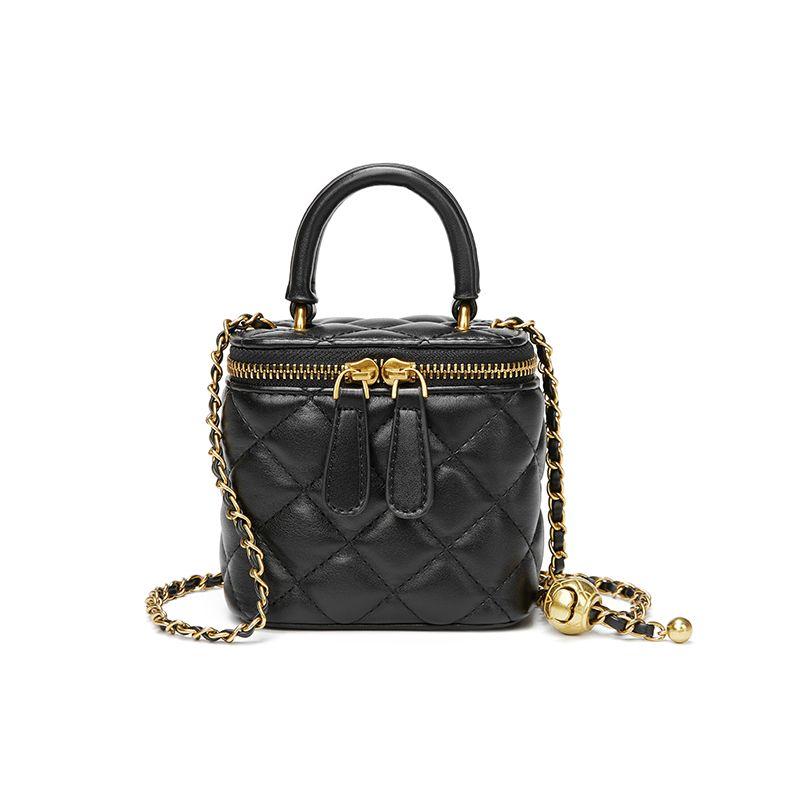 

Classic Style Goatskin Quilted Hand Holding Women s Bags Black small size Satchel without label