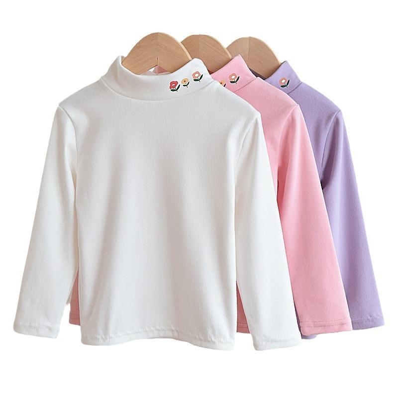 Toddler Kids Half High Neck Long Sleeve Solid Casual Thermal T Shirt Top