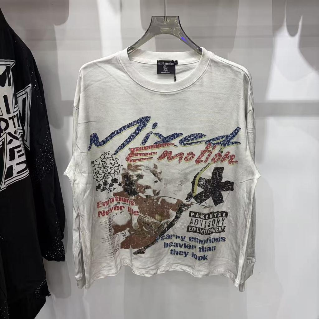2026 Spring and Autumn New MIX Retro with Diamond Angel Letter Crew Neck Long Sleeve Men and Women of the Same Style, One Piece Will Be Sent In