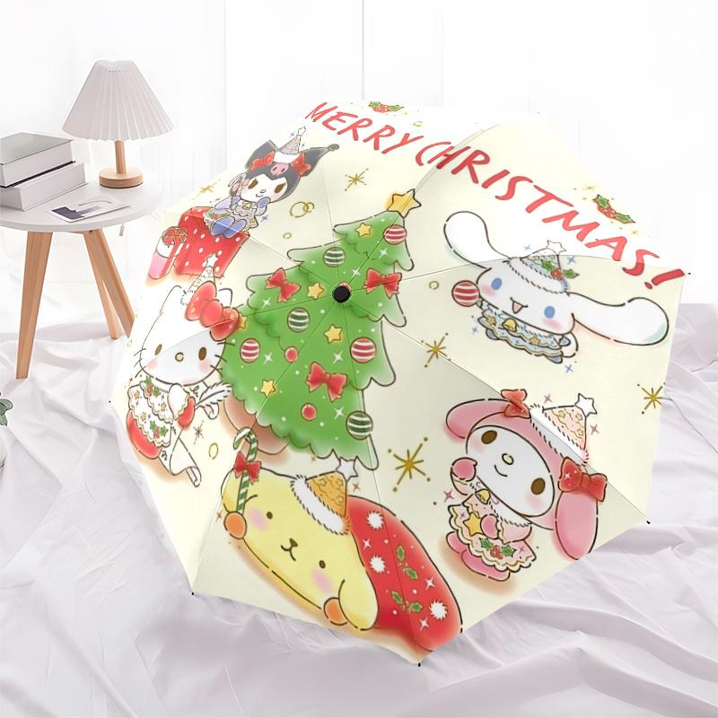 

1pc Sanrio Characters Christmas Edition Automatic Opening/Closing Umbrella with Foldable Design, 8-Rib Iron Frame Outdoor Umbrella, Festive Gift for F