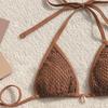 Sexy Brown Mesh Swimsuit Cover Ups Women Triangle String Micro Bikini Thong Halter Swimwear Bathing Suit 3 Piece Bikini Set 2025