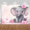 Cartoon Elephant Flower Photography Backdrop Kids Birthday Party Decor Background Baby Shower Supplies Newborn Photo Shoot Props