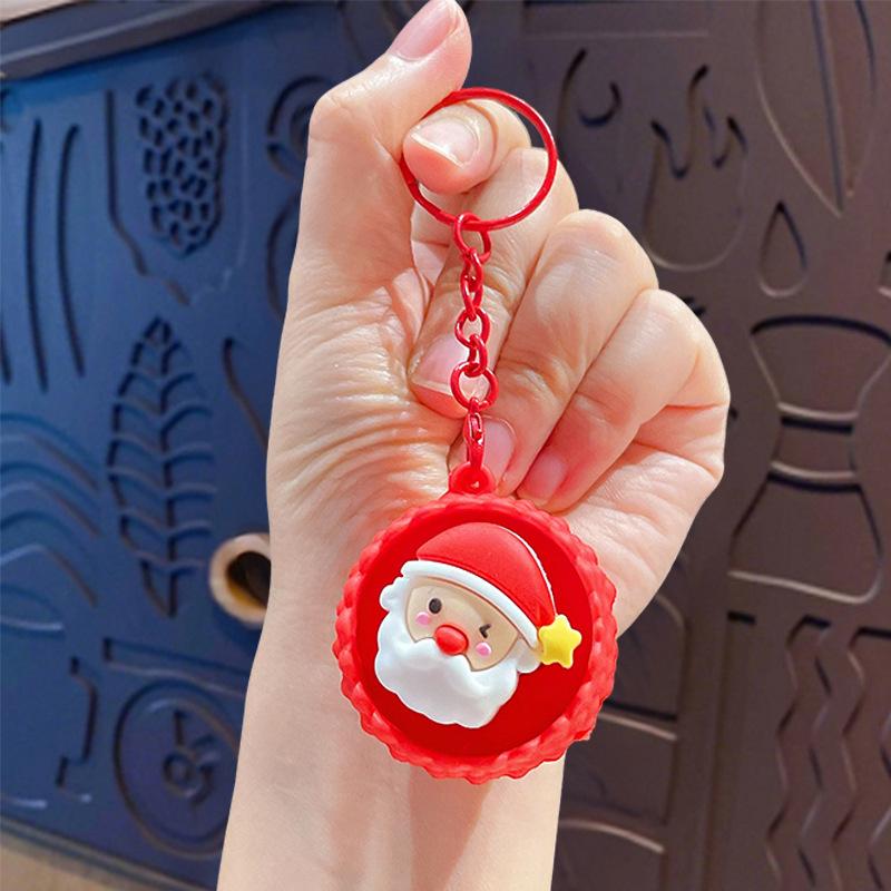 Cartoon Christmas Stress Relief Keyboard Keychain for Couples Bags Decorative Button Fidget Holiday Gift for Friends Family