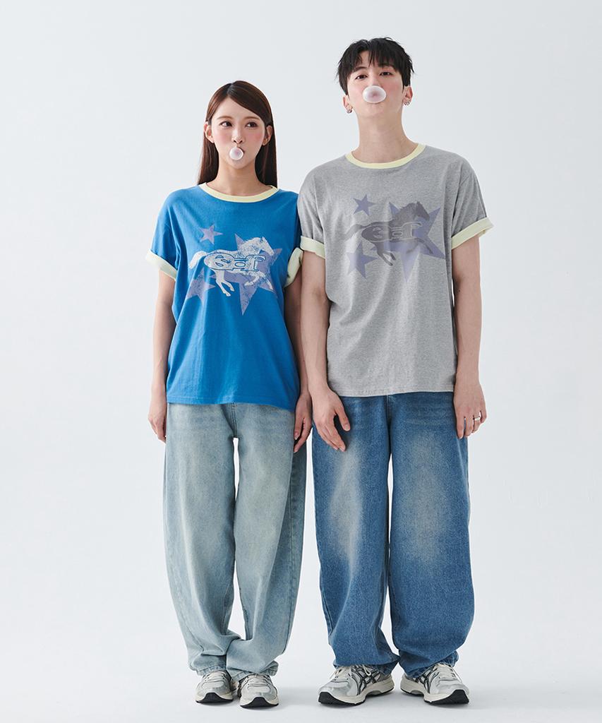 ESCAPEFROM [Escf X Hot Today] Lone Star Horse Roll-Up Point Short Sleeve T-Shirt Gray