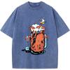 Cup and Octopus Printed Men's Short-Sleeved T-shirt Grams Of High-Quality Washed Old Tshirt Unisex Breathable Casual Tees