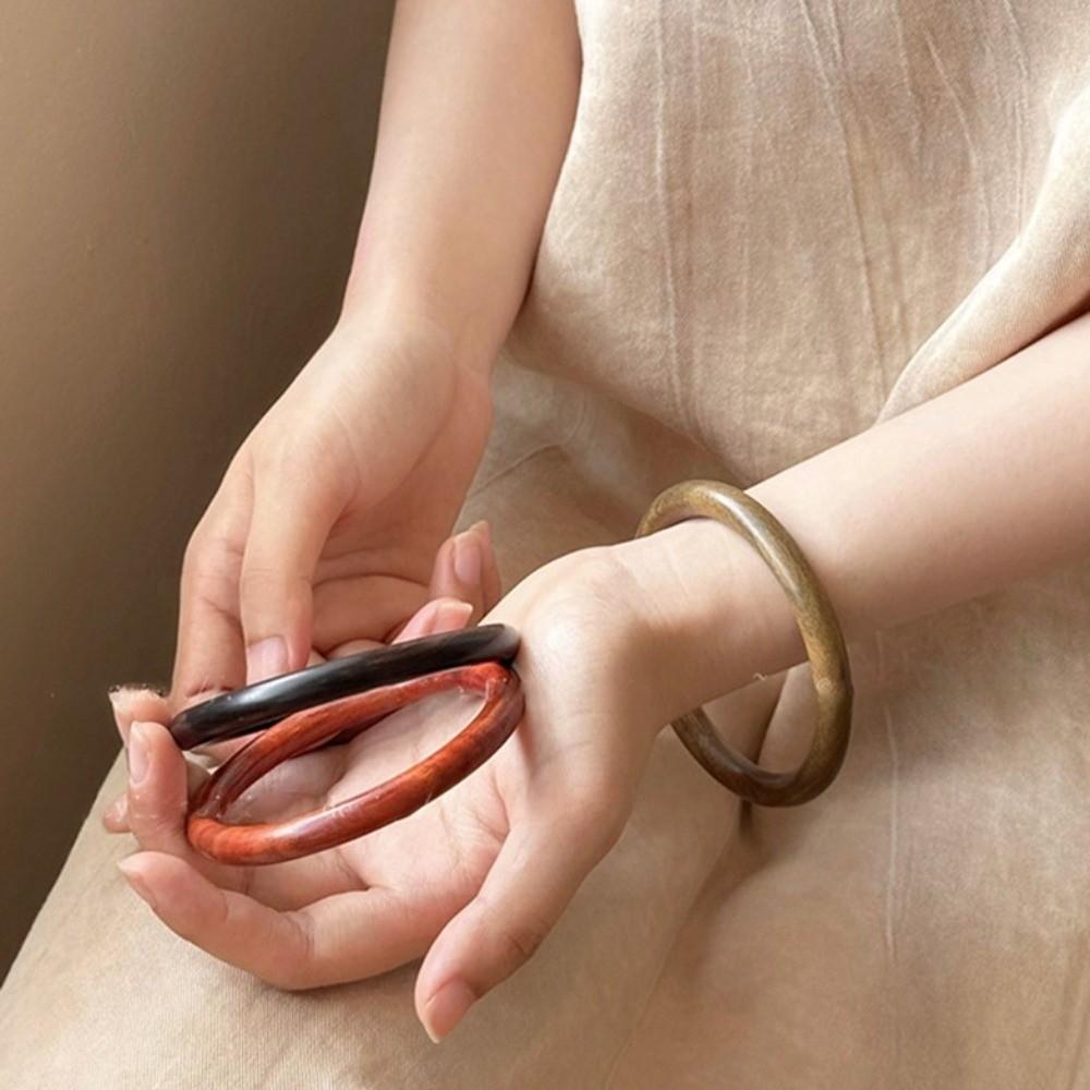 Chinese Ethnic Style Sandalwood Bracelet Wide Round Retro Hand Ring Sandalwood Bangle  Student