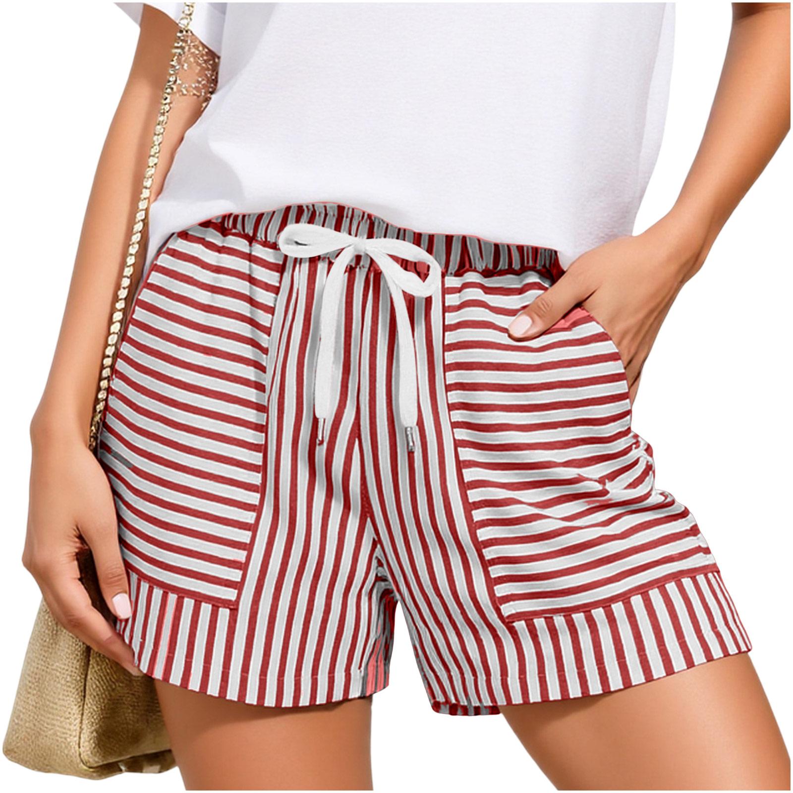 

Women s Fashionable Relaxed-fit Striped Shorts With An Elasticated Waist Drawstring And Pockets XL червоний