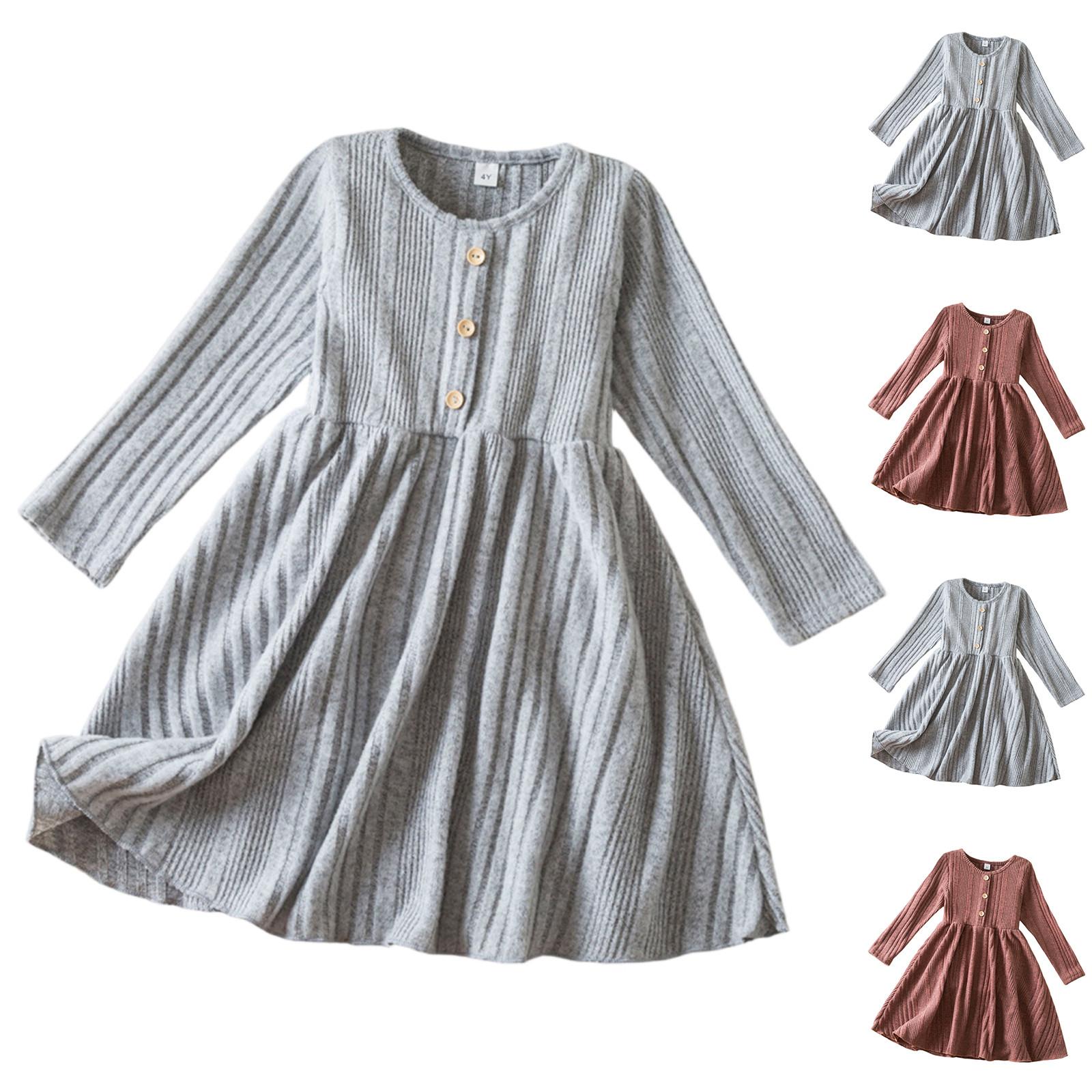 

Girls Fashion Cute Long Sleeve Princess Dress Solid Color Casual Dresses 7Y рожевий