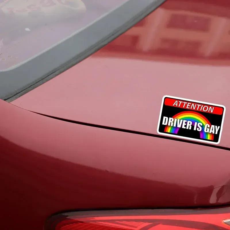 11.5x7.6CM Driver Is Gay Car Hood Creative Decals Auto Both Side Body Cover Scratches Stickers Window Trunk  Attention Mark