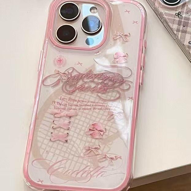 Pink Bow Lace Leopard Print Phone Case for Apple iPhone 16 promax-Soft Silicone Shockproof Creative Cover On iPhone16/15/14/13/12/11/Pro/Plus/Promax