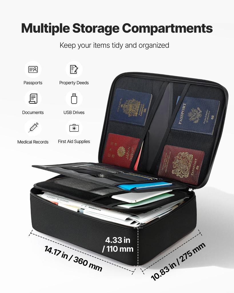 VEVOR Fireproof Document Box, 1000 Degrees C Heat Insulated Fireproof & Waterproof Box with Lock