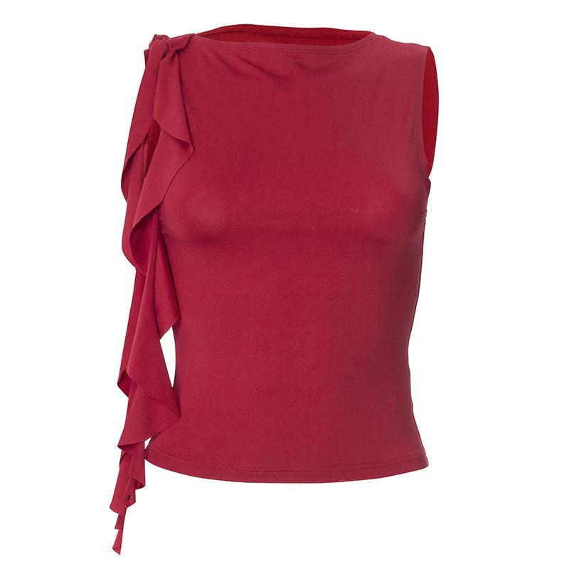 Summer Women'S Solid Color Vest Fluttering Tassel Sleeveless Slim Pullover Round Neck T-Shirt Casual Street Wear Y2K