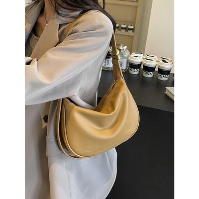 Simple PU Leather Casual Shoulder Bag for Women Korean Fashion Zipper Design Shoulder Underarm Bag Female Daily Out Handbag