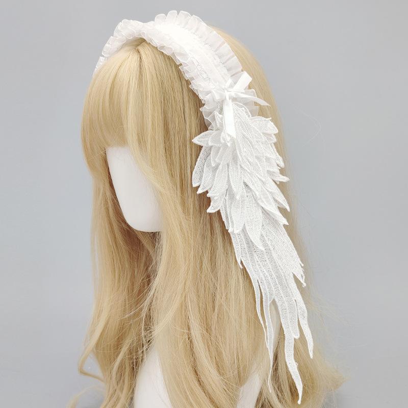 Dark Gothic Lolita Hair Accessories Angel Wings Lace Lace Tiara Lolita Wings Headband