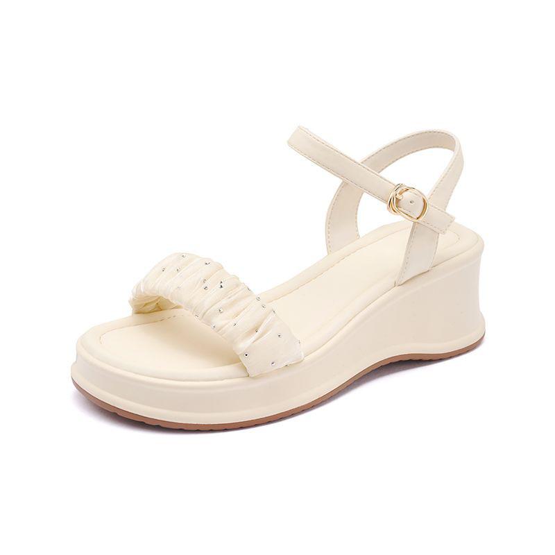 Wedding dress summer women's sandals women's wedge heel shoes muffin bottom thick sole non-slip small fragrance new height increase versatile Rome