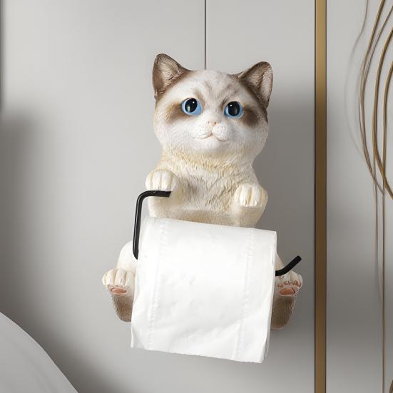 Wall-Mounted Toilet Paper Holder Tissue Roll Dispenser Realistic 3D Cat Shape Bathroom Kitchen Tissue Dispenser Rack