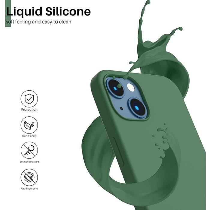 Coque Silicone - pour iPhone 14 - Vert Nuit - Antichoc - 2 Verres Trempés - Installation Facile