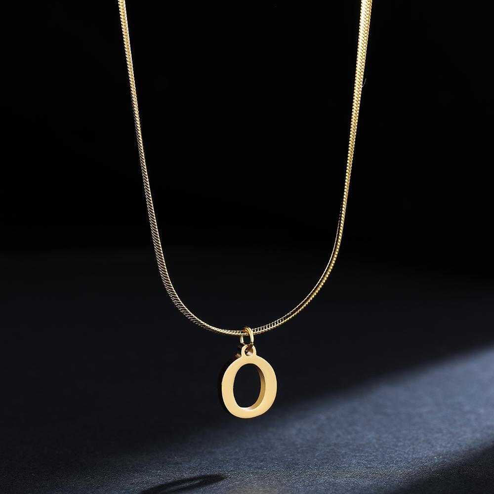 Colier cu pandantiv din oțel inoxidabil placat cu aur cu alfabet AZ pentru femei, lanț de șarpe, literă inițială, claviculă, coliere, bijuterii guler