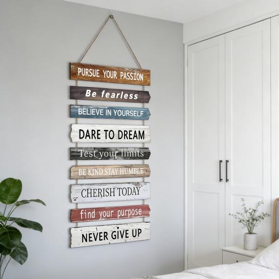 Inspirational Wall Art Decor Rustic Wall Hanging Plaque Farmhouse Wooden Door Sign Inspiring Positive Quotes Wall Decor for Office Bedroom Living Room