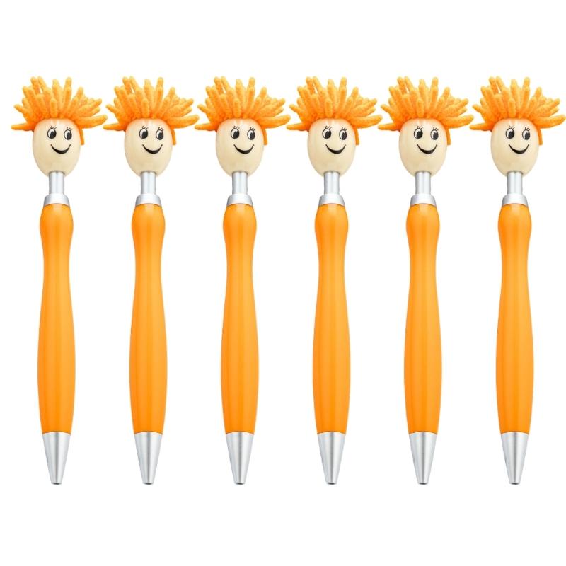 6pcs 1.0mm Mop Head Pen Retractable Ballpoint Pen with Plush Hair Smooth Writing Pen School Office Supplies for Teacher