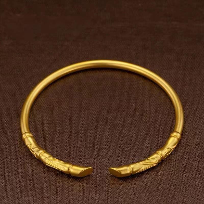 Ancient Style Vietnamese Sand Gold Women's Bamboo Section Open Bangle