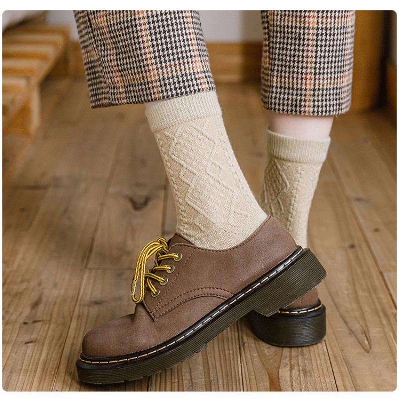 Winter Cashmere Wool Women Socks Solid Japanese Style Retro Long Women Girls Thermal Crew Sock