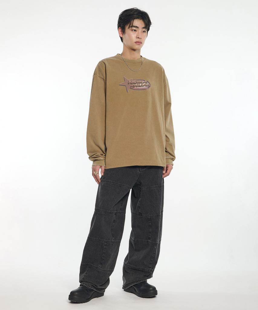 NOMANUAL Star Logo Vintage Long Sleeve Tee - Washed Brown