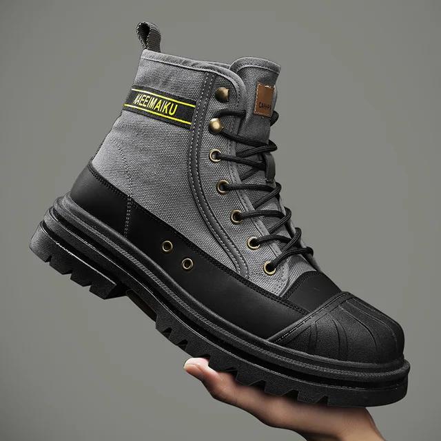 New Men's Ankle Boots, High-quality Outdoor Work Boots, Men's Fashionable Motorcycle Boots, Lace Up High Top Canvas Men's Shoes