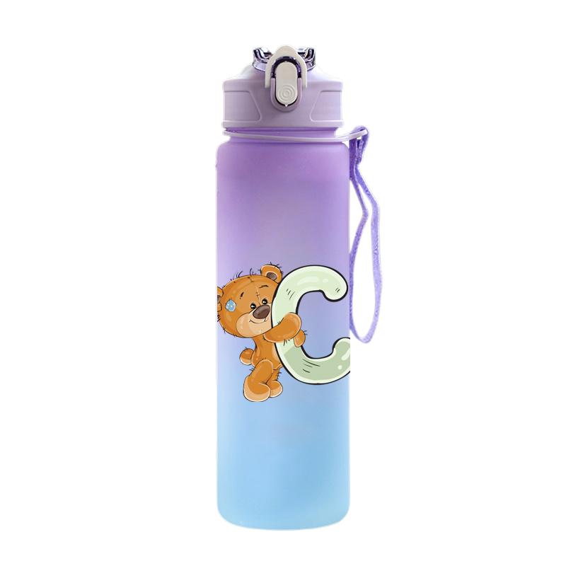 Cartoon Letter Printed Lovely A-Z 750ml Water Bottle Large Capacity Drinking Cup Portable Outdoor Sports Water Cup Children Gift