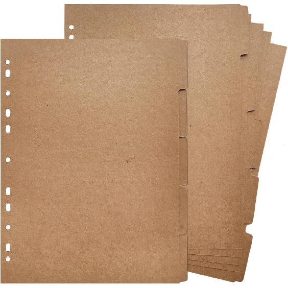 DY.2ten A4 Binder Dividers 11-Holes, Sturdy Kraft Paper Dividers with 5 Tabs for School Office Home, 2 Sets, 10 Paper Index Dividers.