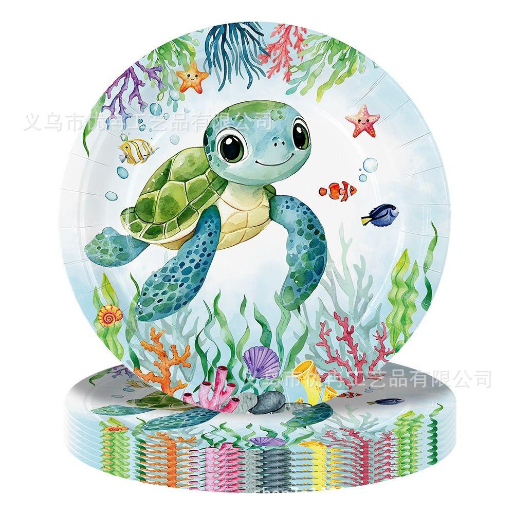 Ocean Sea Turtle Animal-Themed Disposable Paper Plates, Tablecloths, and Napkins Party Set and Decorations