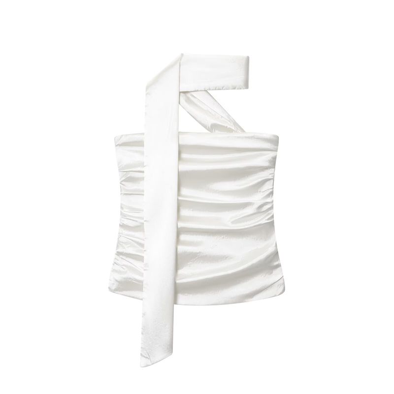 Zbzr Spring New Women clothes Western Style Fashion Fashion Scarf Decoration Pleat Silk Satin Texture Top 2526303