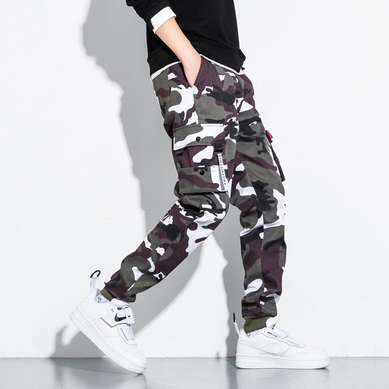 Japanese Style Men's Camouflage Overalls - Loose Casual Pants with Cuffs, Large Size for Teenagers