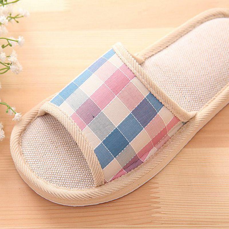 Four Seasons Indoor/Outdoor Plaid Linen Slippers with Non-Slip Foam Sole - Free Gift Included