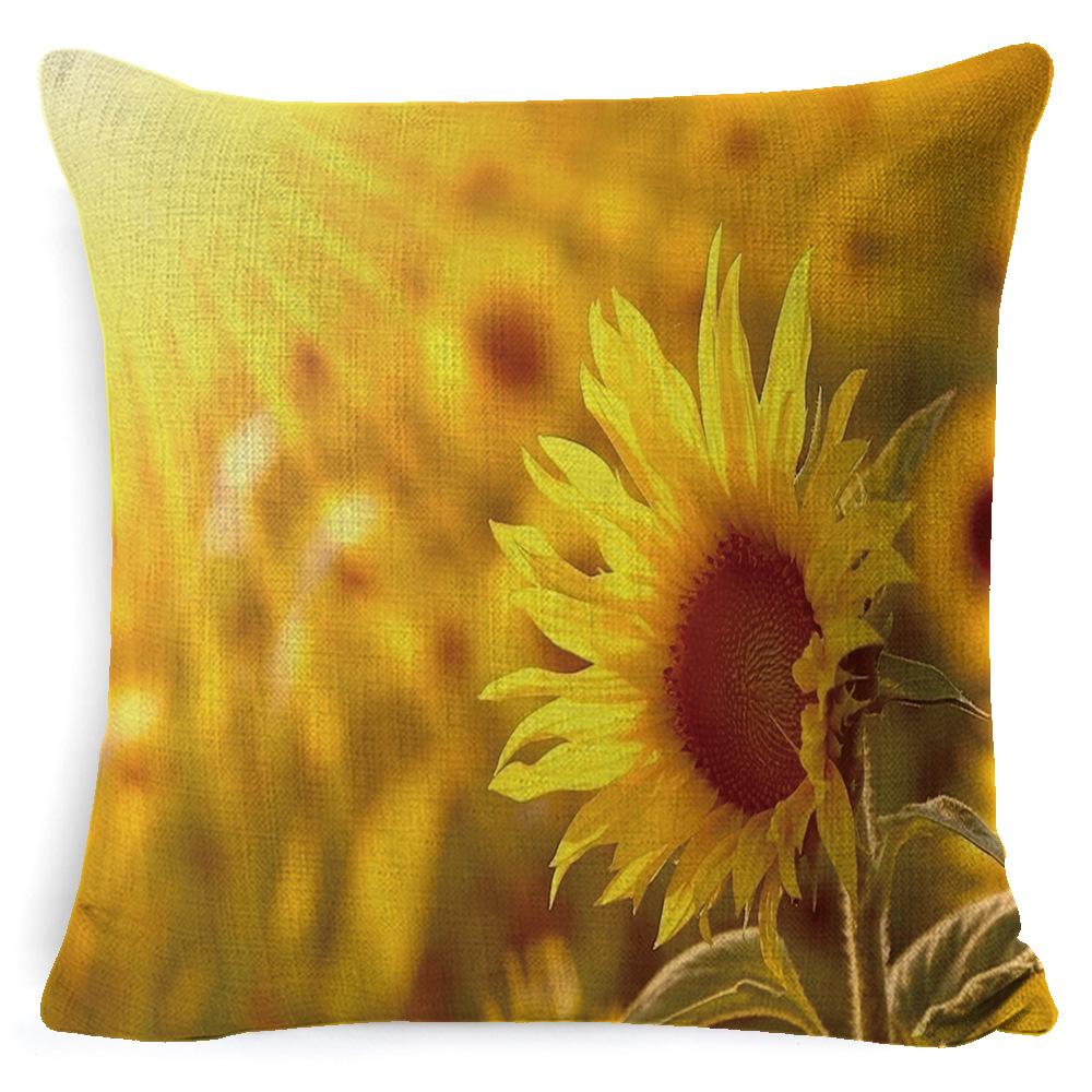 Harvest Thanksgiving Sunflower Pillow Cover Sofa Waist Support Cushion Pillow Plant Car Back Cushion Linen Material
